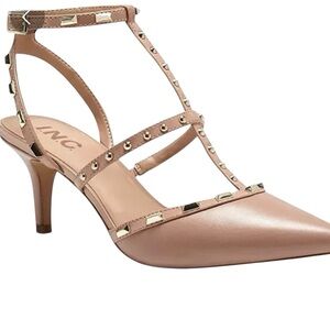 INC International Concepts Carma Nude Silver Studded Kitten Heels Size 7.5M